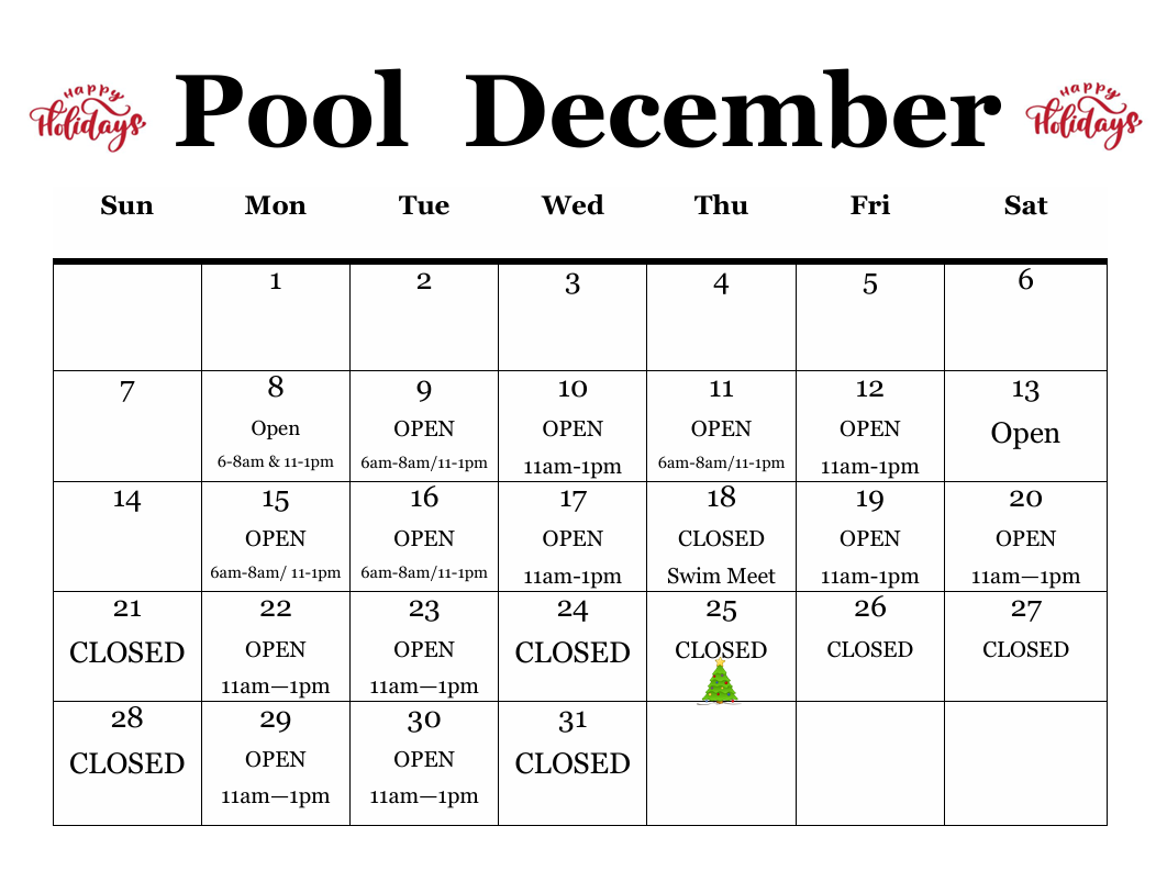 Pool December Hours 2025